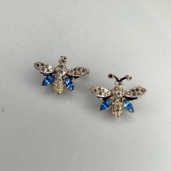 Jewelry - 2 Vintage Bug Brooch Firefly Bee moth butterfly blue Chrystal rhinestones pin